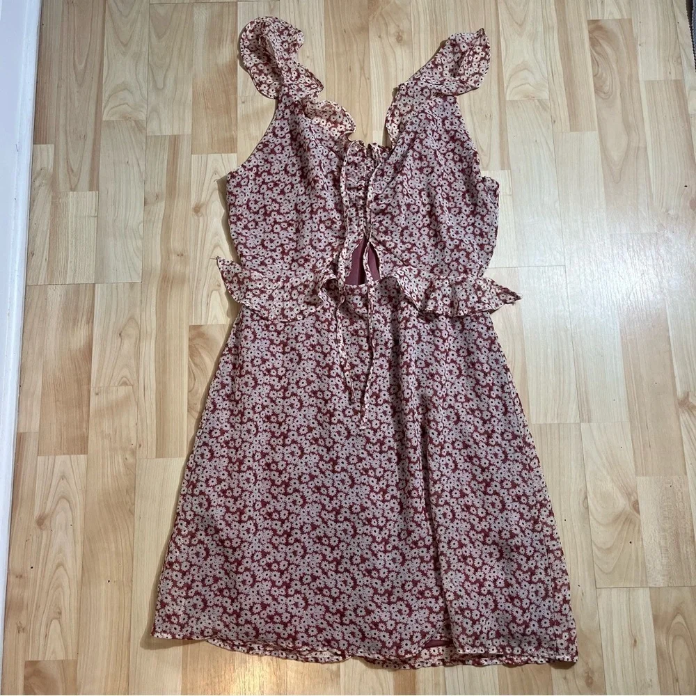 Lulus Womens Summer Mina Mauve Pink Floral Print Ruffled Skater Dress Size Small - Picture 2 of 6